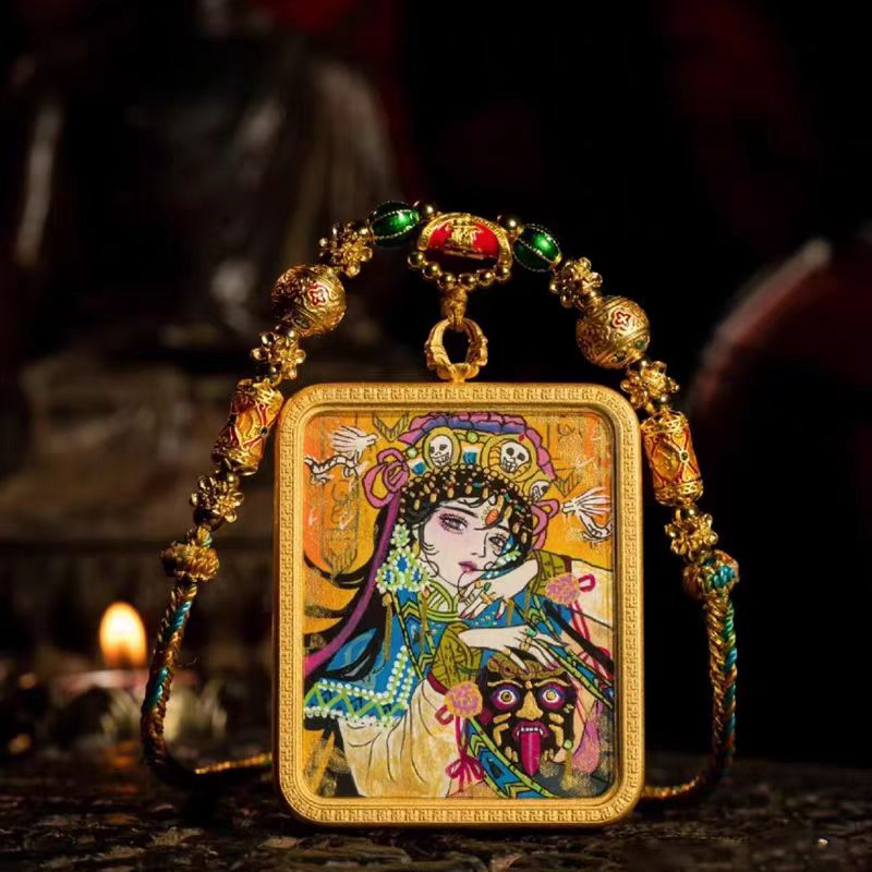 Tibetan hand-painted blessing thangka pendant